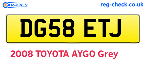 DG58ETJ are the vehicle registration plates.