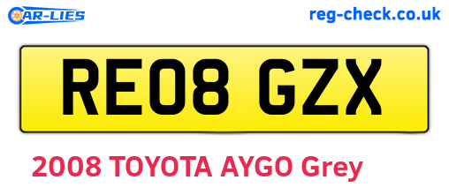RE08GZX are the vehicle registration plates.