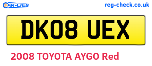 DK08UEX are the vehicle registration plates.