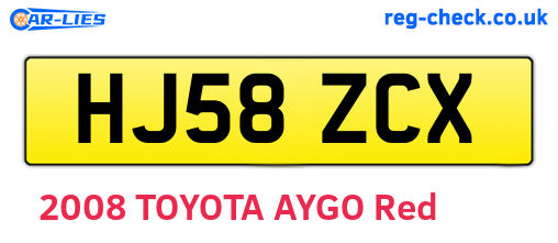 HJ58ZCX are the vehicle registration plates.