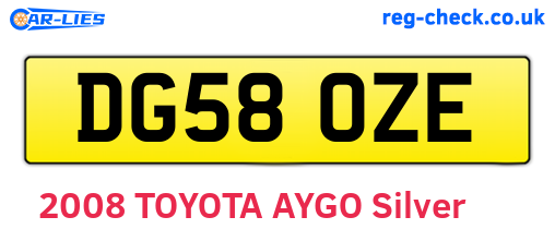 DG58OZE are the vehicle registration plates.