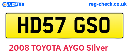 HD57GSO are the vehicle registration plates.