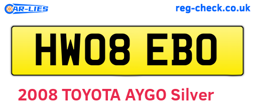 HW08EBO are the vehicle registration plates.