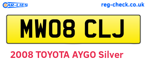 MW08CLJ are the vehicle registration plates.