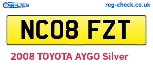 NC08FZT are the vehicle registration plates.