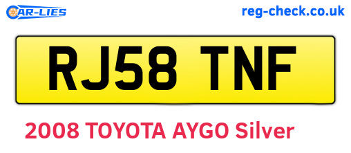 RJ58TNF are the vehicle registration plates.