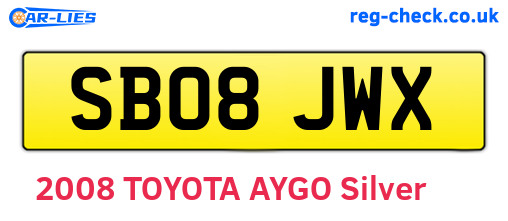 SB08JWX are the vehicle registration plates.