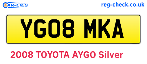YG08MKA are the vehicle registration plates.