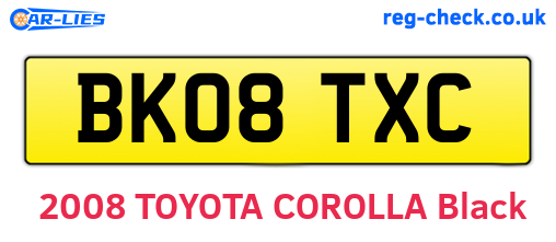 BK08TXC are the vehicle registration plates.