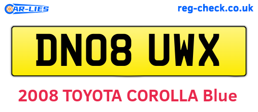 DN08UWX are the vehicle registration plates.