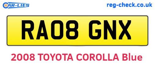 RA08GNX are the vehicle registration plates.