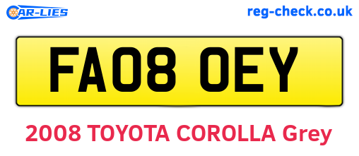 FA08OEY are the vehicle registration plates.
