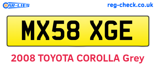 MX58XGE are the vehicle registration plates.