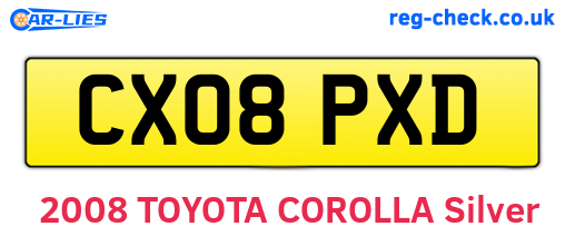 CX08PXD are the vehicle registration plates.