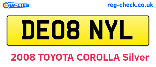 DE08NYL are the vehicle registration plates.