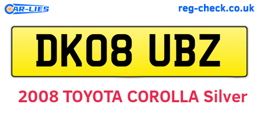 DK08UBZ are the vehicle registration plates.