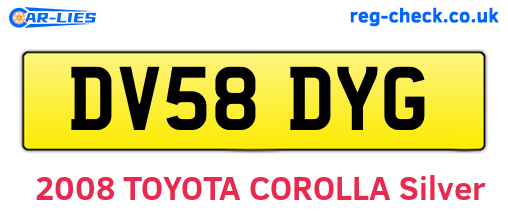 DV58DYG are the vehicle registration plates.