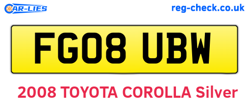 FG08UBW are the vehicle registration plates.