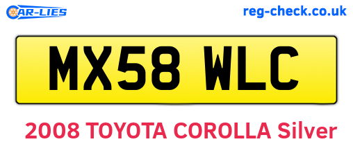 MX58WLC are the vehicle registration plates.