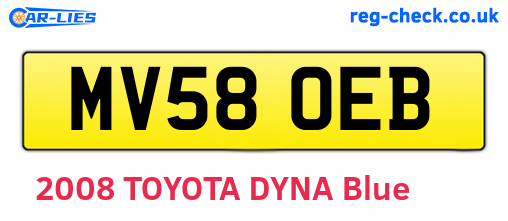 MV58OEB are the vehicle registration plates.