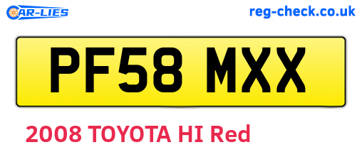 PF58MXX are the vehicle registration plates.