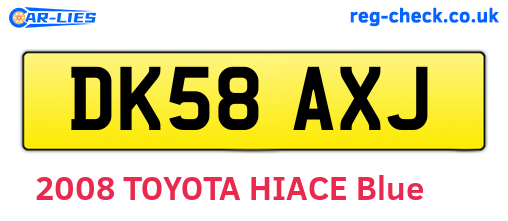 DK58AXJ are the vehicle registration plates.