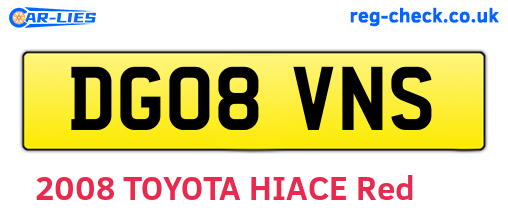 DG08VNS are the vehicle registration plates.