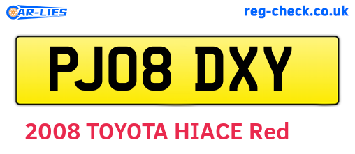 PJ08DXY are the vehicle registration plates.