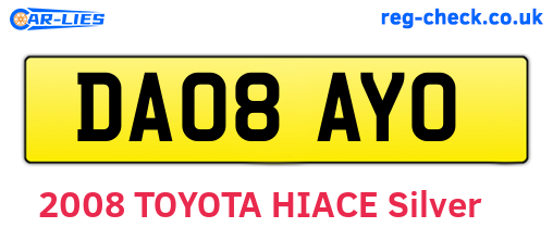 DA08AYO are the vehicle registration plates.