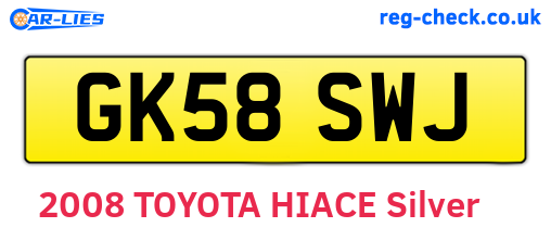 GK58SWJ are the vehicle registration plates.
