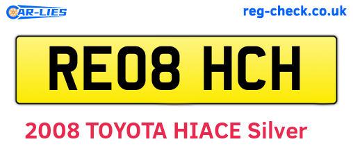 RE08HCH are the vehicle registration plates.