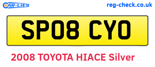 SP08CYO are the vehicle registration plates.