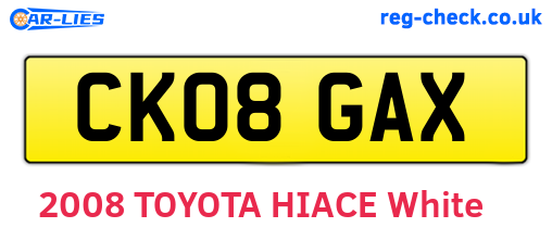 CK08GAX are the vehicle registration plates.