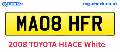 MA08HFR are the vehicle registration plates.