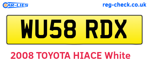 WU58RDX are the vehicle registration plates.