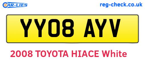 YY08AYV are the vehicle registration plates.