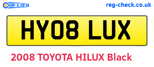 HY08LUX are the vehicle registration plates.