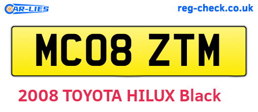 MC08ZTM are the vehicle registration plates.