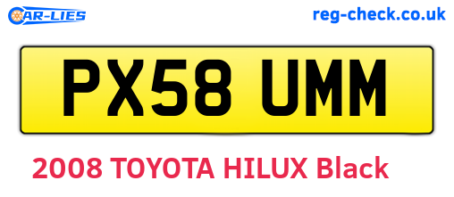 PX58UMM are the vehicle registration plates.