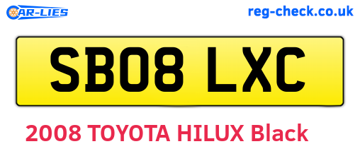 SB08LXC are the vehicle registration plates.