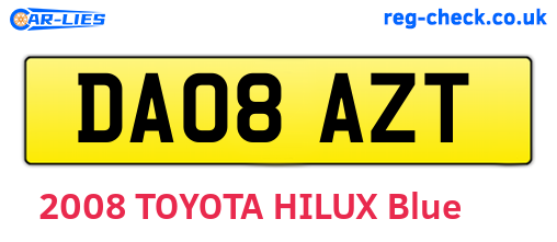 DA08AZT are the vehicle registration plates.