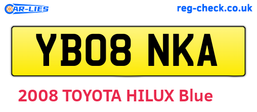 YB08NKA are the vehicle registration plates.