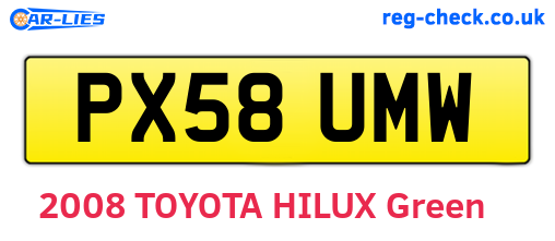 PX58UMW are the vehicle registration plates.