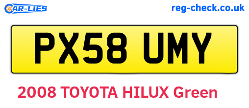 PX58UMY are the vehicle registration plates.