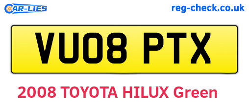VU08PTX are the vehicle registration plates.