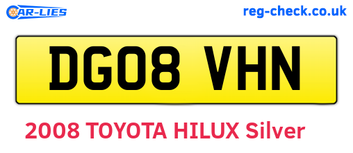 DG08VHN are the vehicle registration plates.