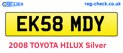 EK58MDY are the vehicle registration plates.