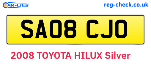 SA08CJO are the vehicle registration plates.