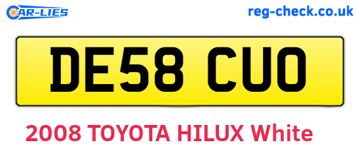 DE58CUO are the vehicle registration plates.
