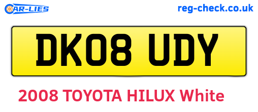 DK08UDY are the vehicle registration plates.